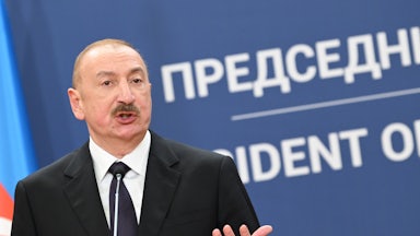Azerbaijani President Ilham Aliyev holds a press conference