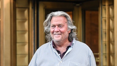 Steve Bannon smiles.