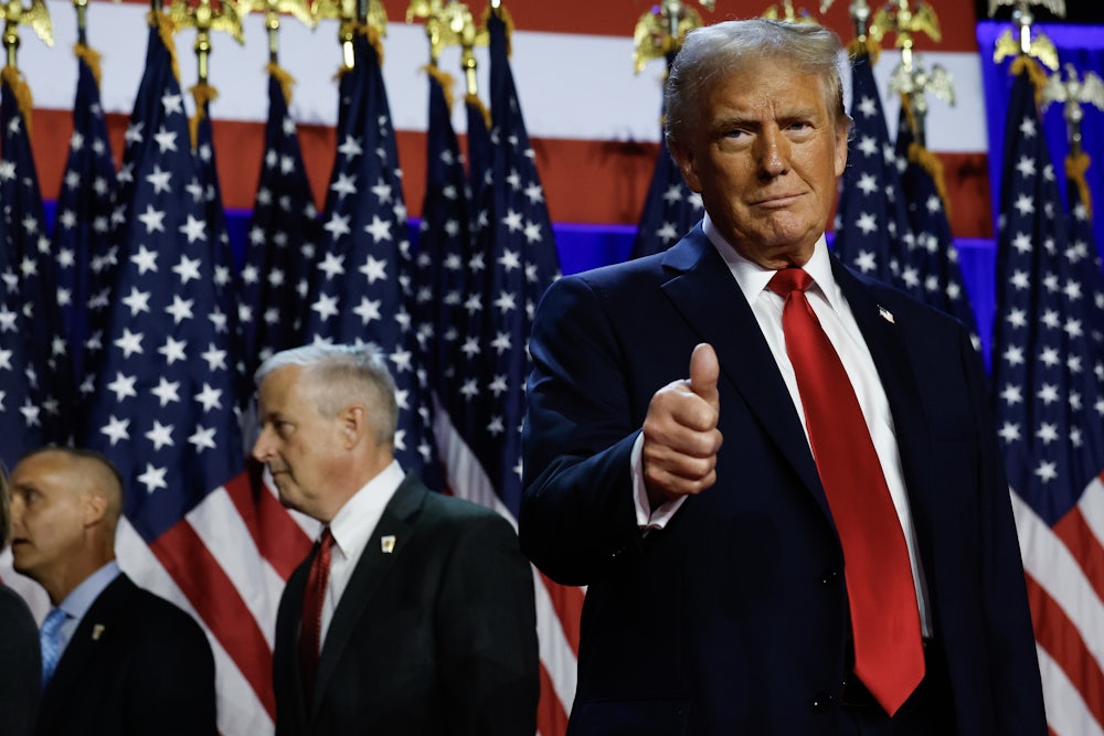 Donald Trump smiles and gives a thumbs up to the camera after winning the 2024 election