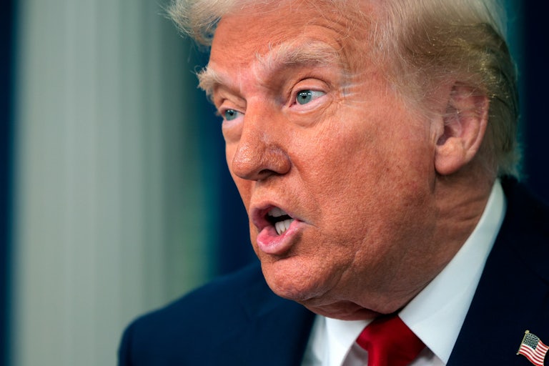 Zoom-in on Donald Trump’s orange face as he screams during a press conference on the D.C. plane crash.