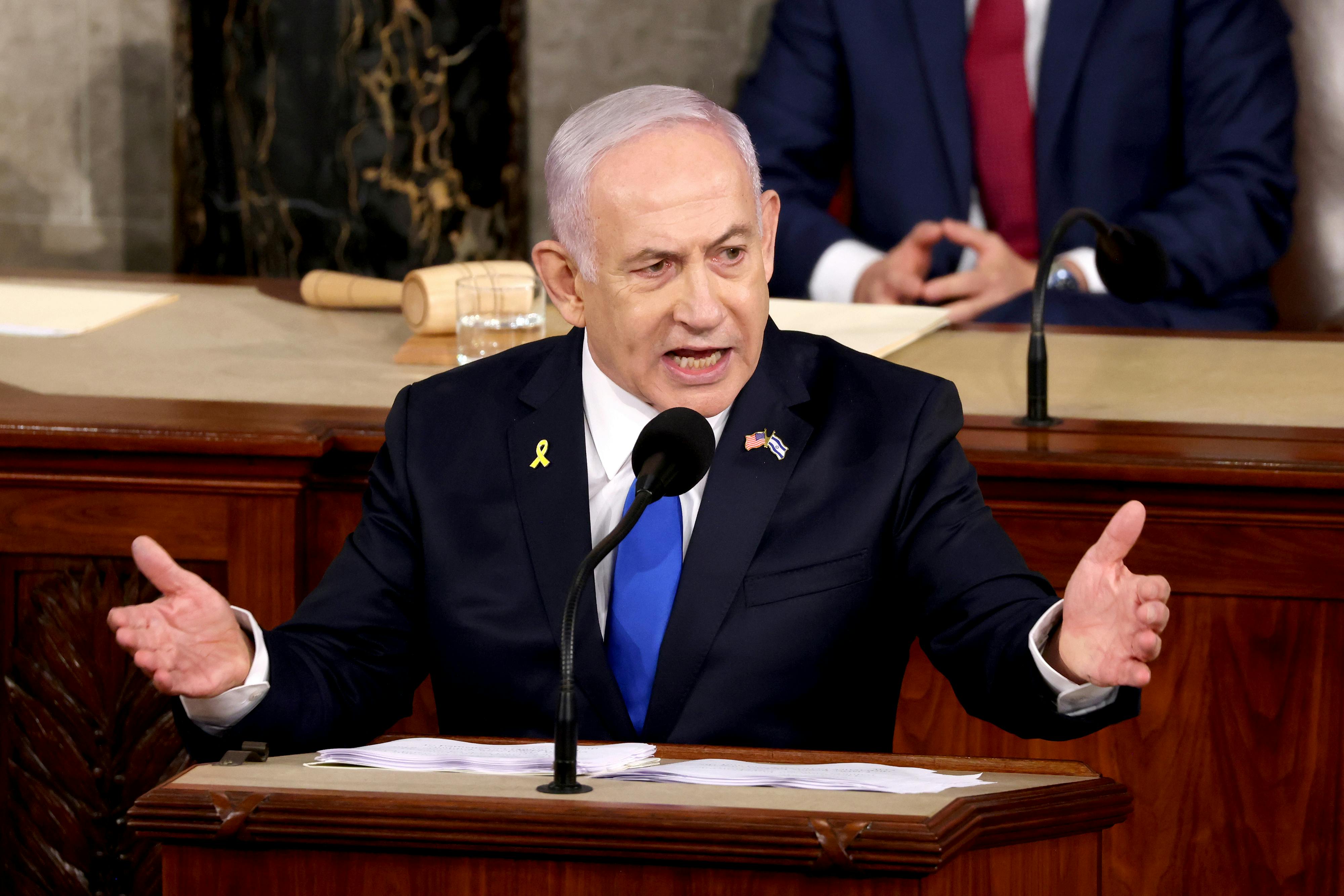 Benjamin Netanyahu speaks during a joint meeting of Congress in Washington, D.C., on July 24, 2024. 