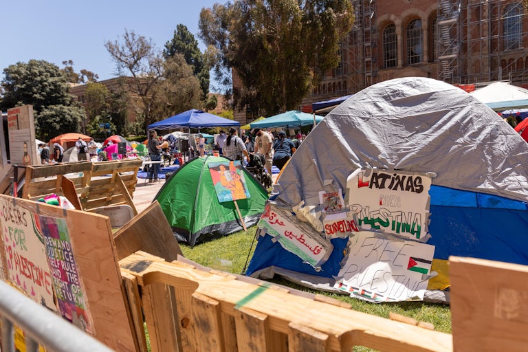 Tents are set up on the UCLA campus