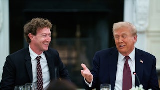 Mark Zuckerberg and Trump laugh together