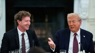 Mark Zuckerberg and Trump laugh together