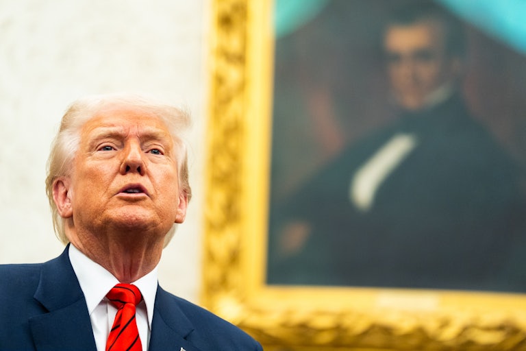 Donald Trump speaks in the Oval Office