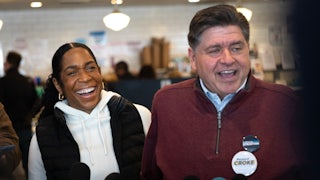 Juliana Stratton and J.B. Pritzker at an event