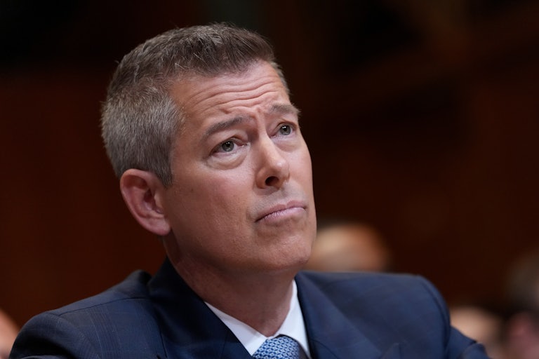 Transportation Secretary Sean Duffy frowns during a Senate hearing