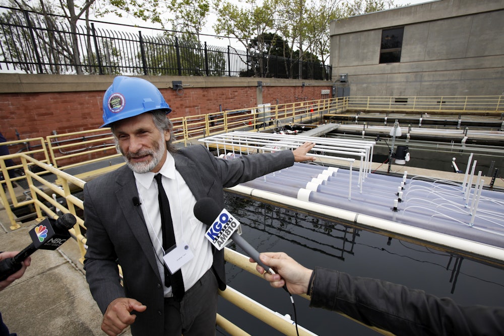 Algae at the wastewater biofuel system at the San Francisco Public Utilities Commission's Southeast Water Pollution Control Plant (shown here in 2012) capture carbon dioxide and produce biofuel.