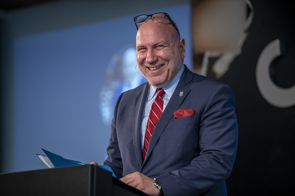 Pano Kanelos, president of the University of Austin speaks during an school event.