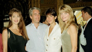Deborah Blohm, Jeffrey Epstein, Ghislaine Maxwell, and Gwendolyn Beck at a party at the Mar-a-Lago club, Palm Beach, Florida, 1995.