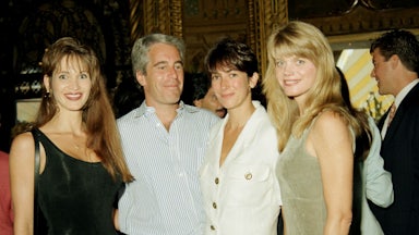 Deborah Blohm, Jeffrey Epstein, Ghislaine Maxwell, and Gwendolyn Beck at a party at the Mar-a-Lago club, Palm Beach, Florida, 1995.