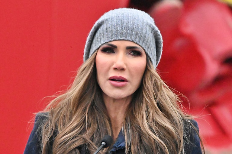 Homeland Security Secretary Kristi Noem speaks at an event