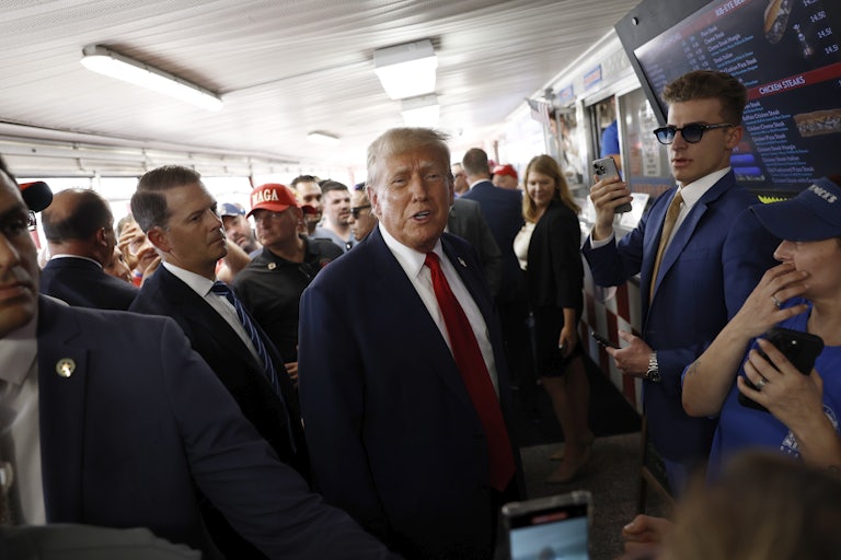 Donald Trump greets supporters