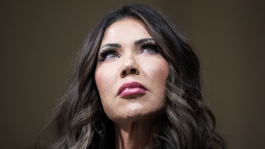 Homeland Security Secretary Kristi Noem looks up during a House hearing