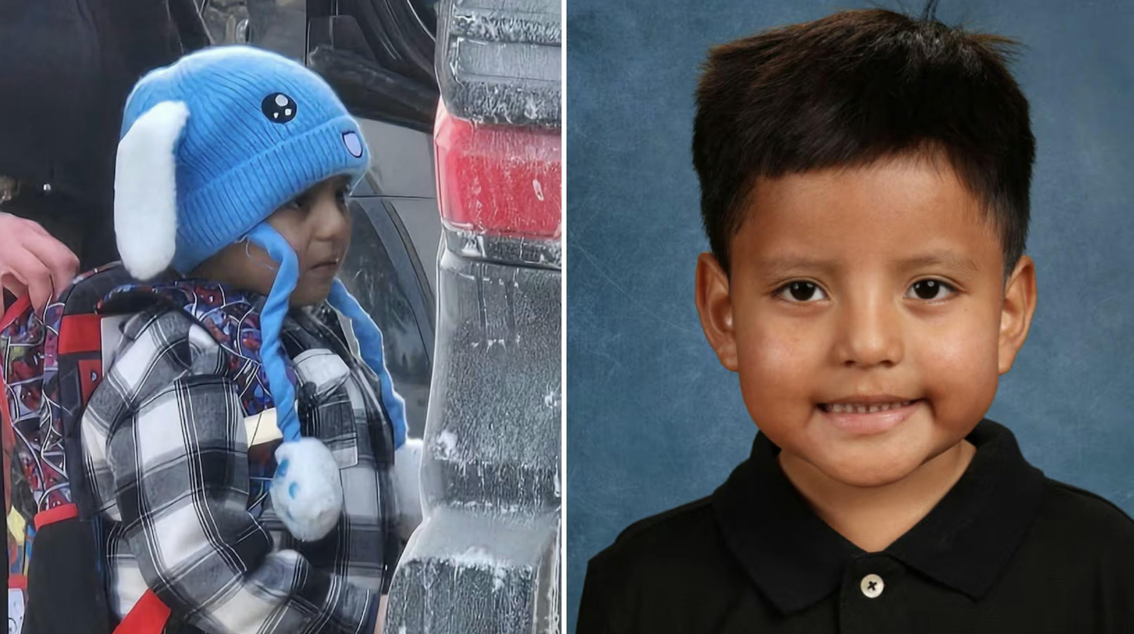 Photos of Liam Conejo Ramos when ICE detained him (left) and from his school (right)
