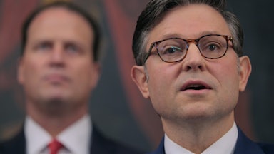 House Speaker Mike Johnson speaks during a press conference
