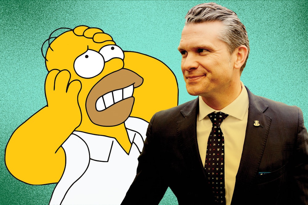 Collage of Homer Simpson and Pete Hegseth