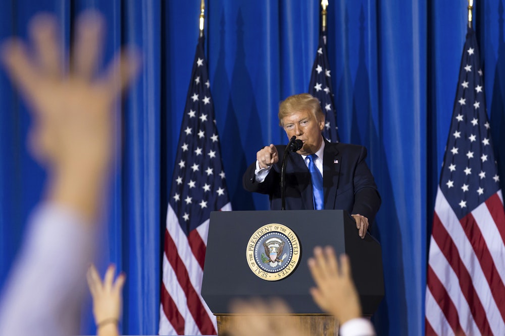 Donald Trump holds a press conference.