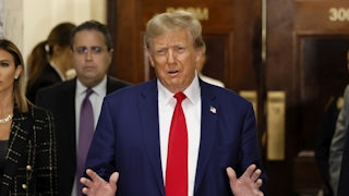 Donald Trump speaking in the courtroom (He looks distressed)