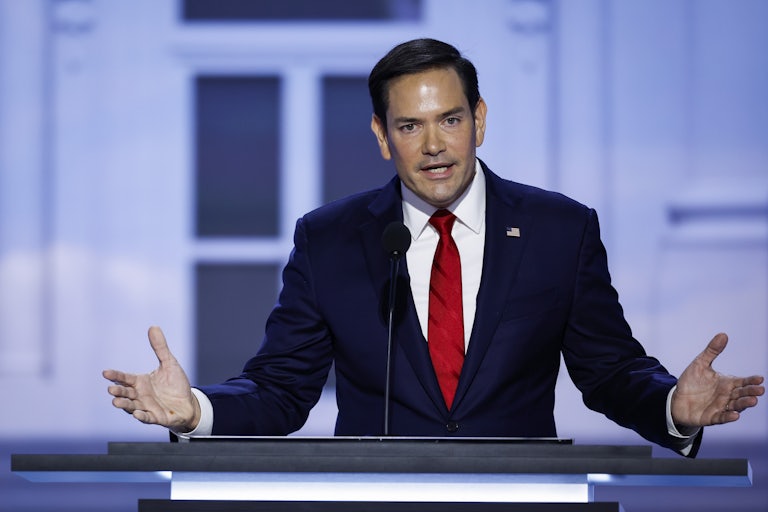Marco Rubio speaks on a stage