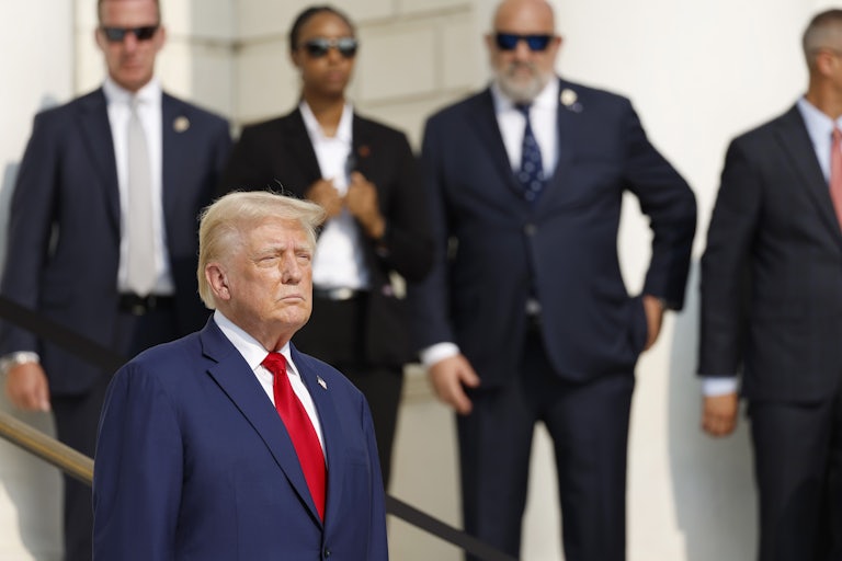 Donald Trump stands at Arlington National Cemetery