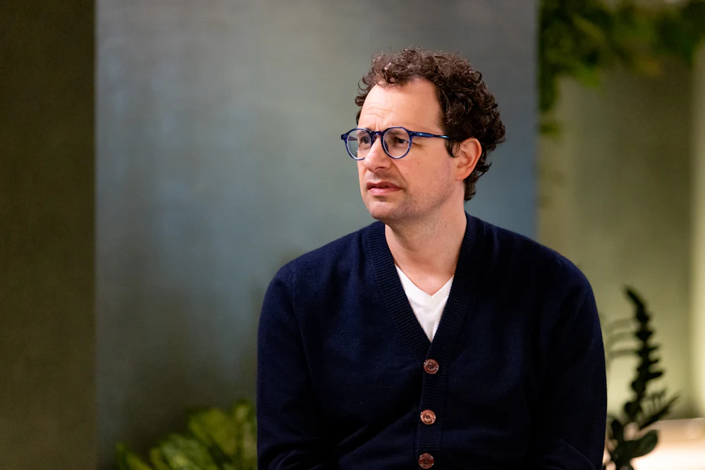 Dario Amodei looks to the side during an interview on “The Circuit with Emily Chang” at Anthropic’s headquarters in San Francisco on April 30