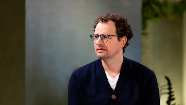 Dario Amodei looks to the side during an interview on “The Circuit with Emily Chang” at Anthropic’s headquarters in San Francisco on April 30
