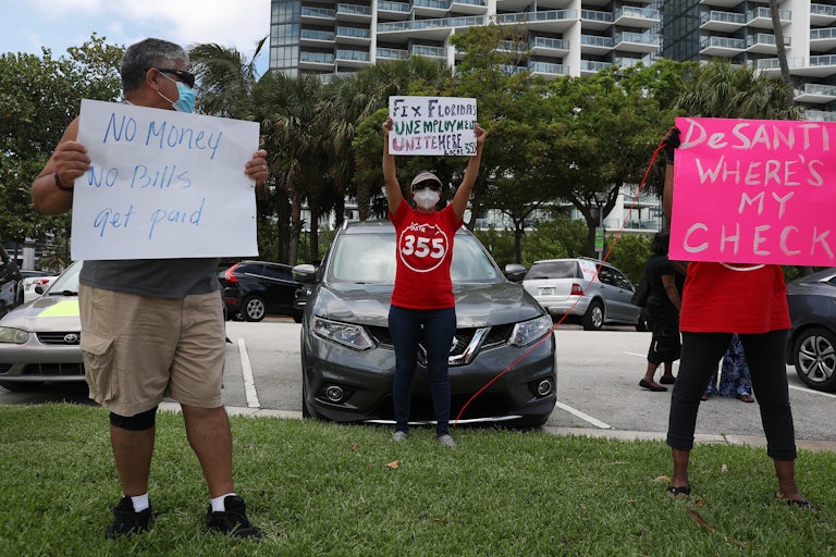 Floridians protest Governor Ron DeSantis’s cuts to unemployment benefits 