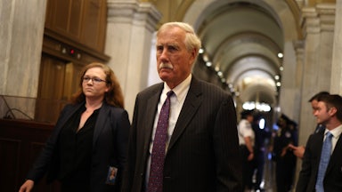 Maine Senator Angus King walks through Capitol Hill.