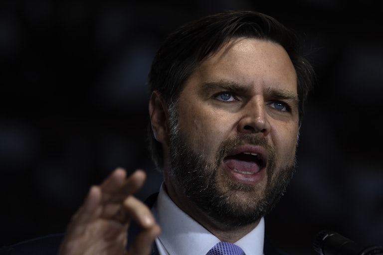 J.D. Vance gestures while speaking
