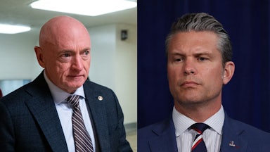 splitscreen of Senator Mark Kelly and Defense Secretary Pete Hegseth