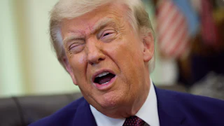 Donald Trump makes a winking face while speaking in the Oval Office