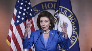 House Speaker Nancy Pelosi gestures as she speaks at a news conference at the U.S. Capitol