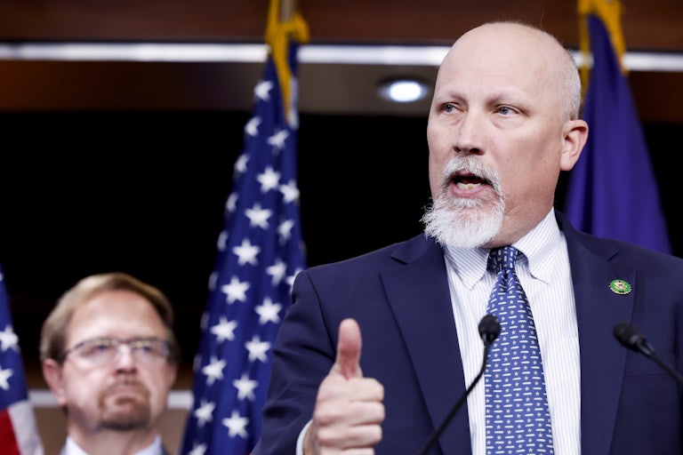 Representaive Chip Roy speaks at a podium