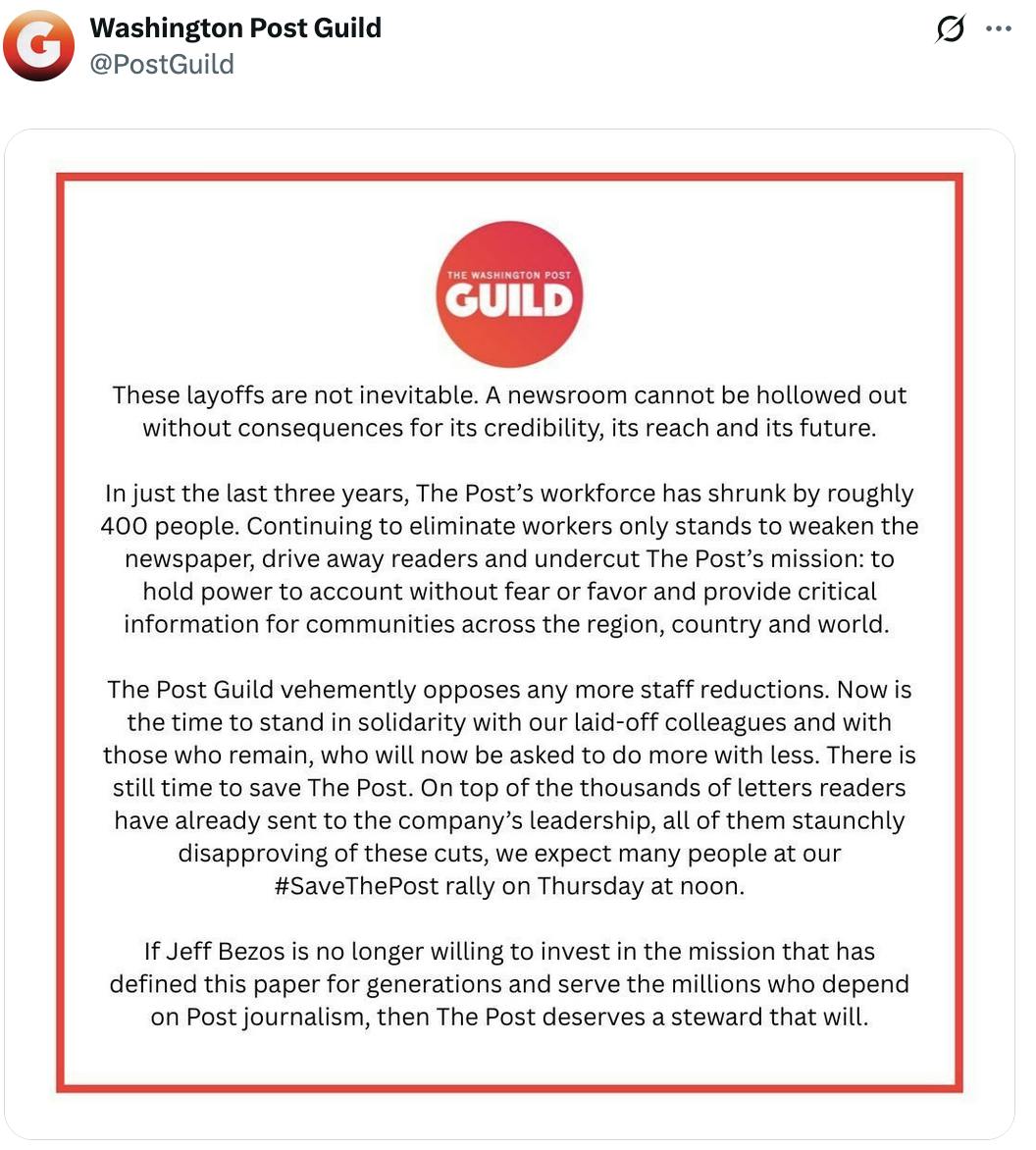 Washington Post Guild statement screenshot X