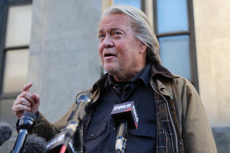 Steve Bannon speaks to reporters