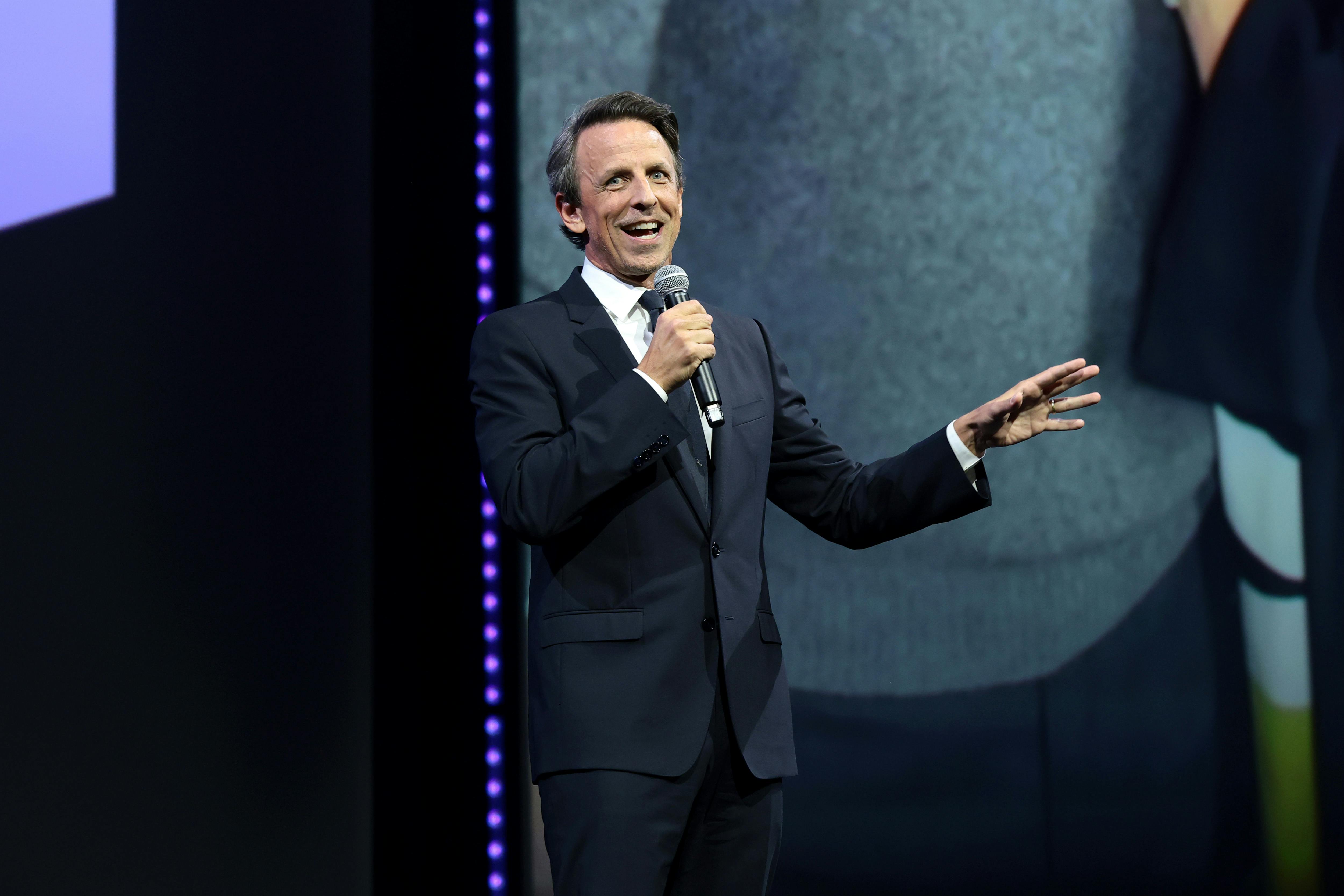 Seth Meyers speaks at an event in New York. 