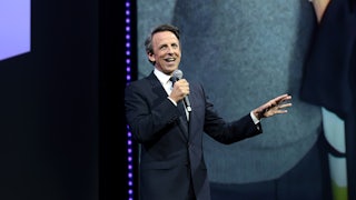 Seth Meyers speaks at an event in New York.