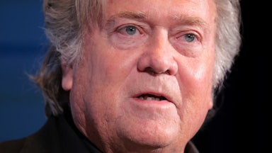 Steve Bannon looks straight ahead