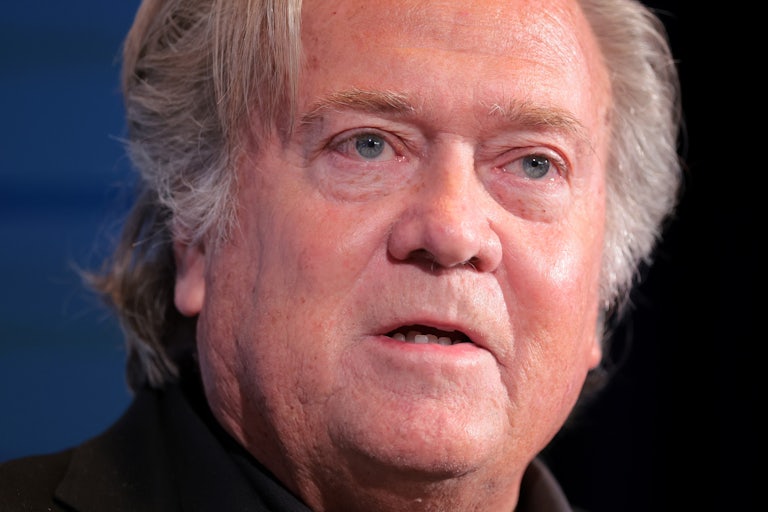 Steve Bannon looks straight ahead