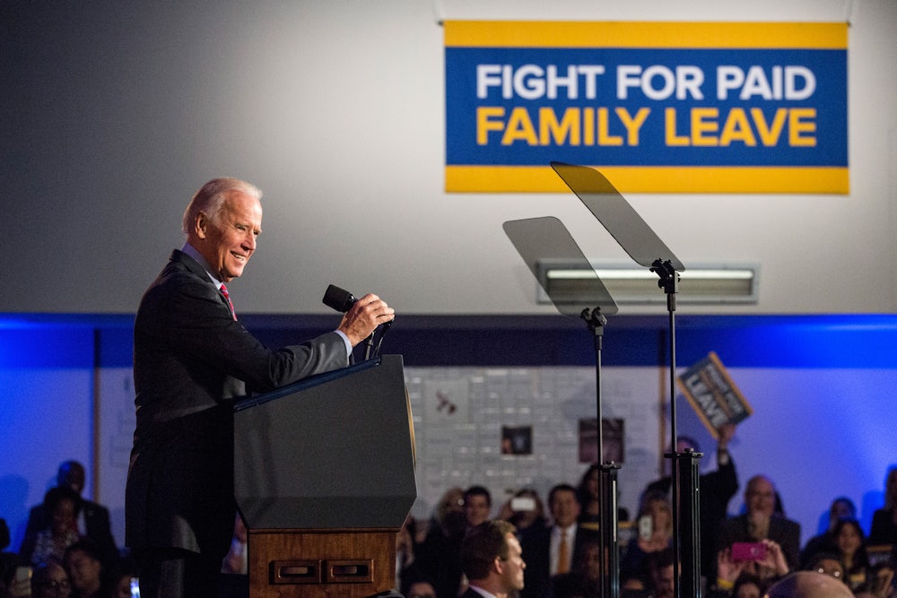 Joe Biden speaks at a rally for paid family leave during the 2016 campaign.
