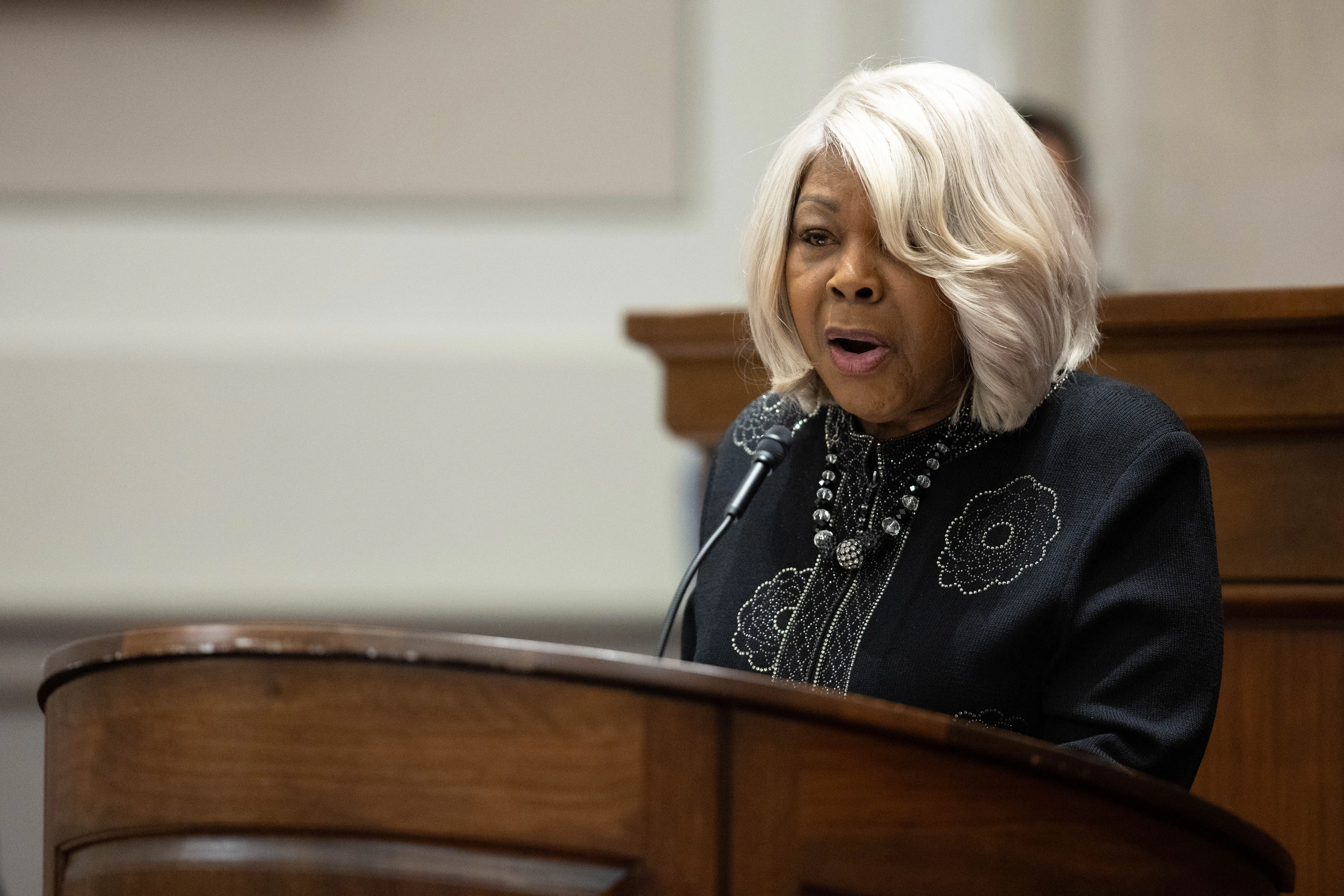 Virginia state Senator L. Louise Lucas speaks at a podium