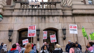 People protest in support of Palestine outside Columbia University