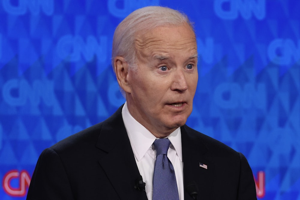 Joe Biden, looking very old, stares mid-sentence into the camera.