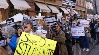 New York City university students and faculty protesting Trump’s higher education policies