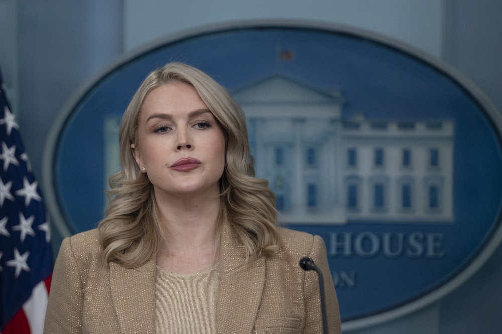 White House press secretary Karoline Leavitt looks irritated