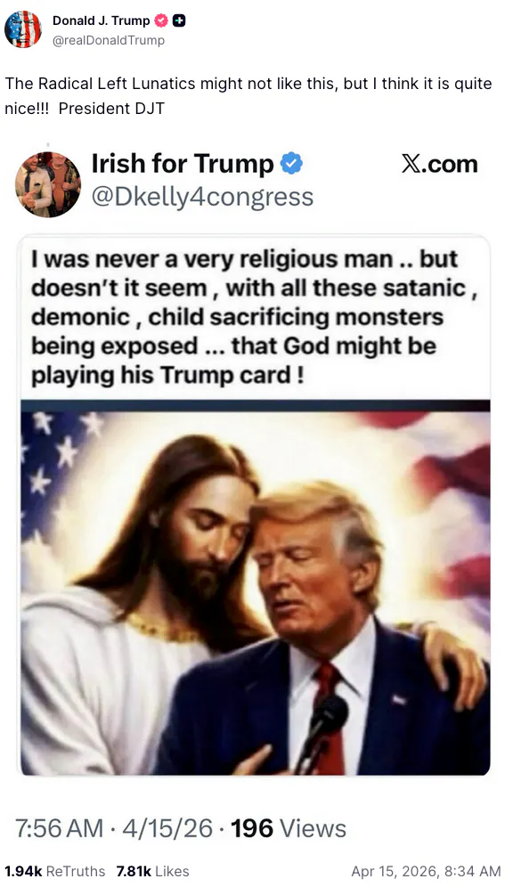 Trump Truth Social screenshot of him and Jesus
