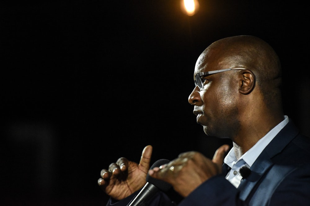 Representative Jamaal Bowman gestures while speaking.