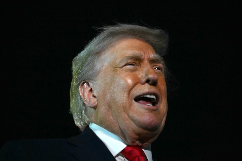 Donald Trump speaks vehemently with open mouth