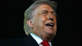 Donald Trump speaks vehemently with open mouth